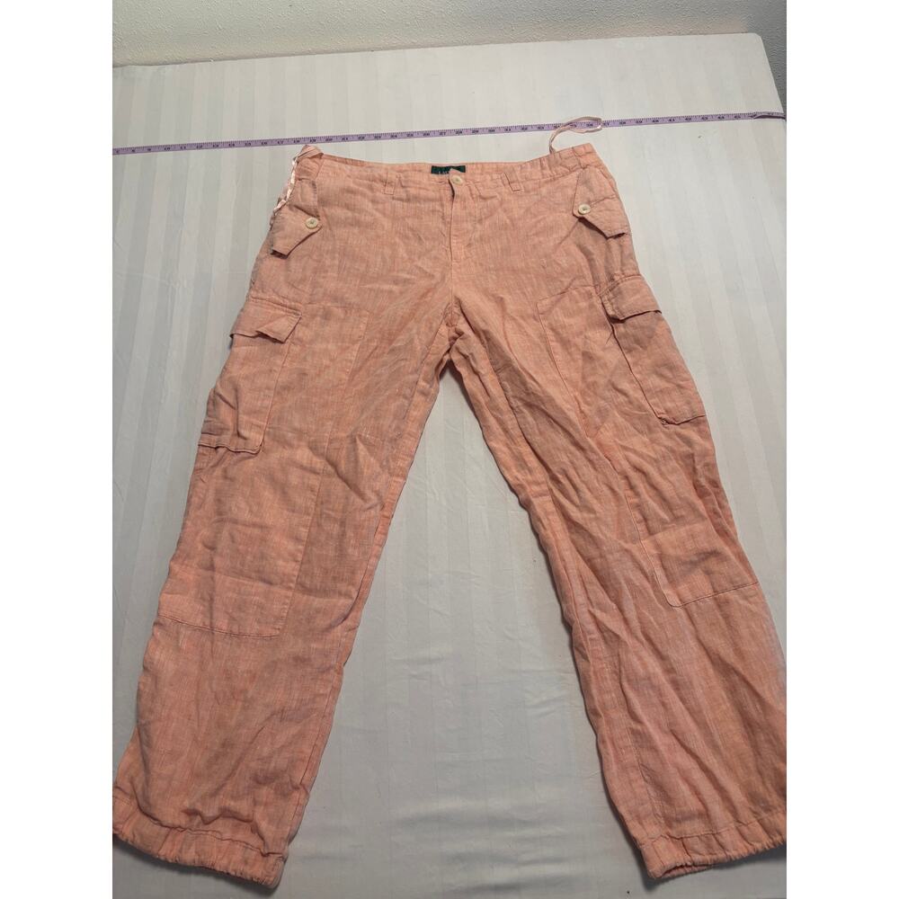 Lauren Ralph Lauren 100% Linen Matching Set Peach Coral Shirt & Cargo Pants - Picture 4 of 7